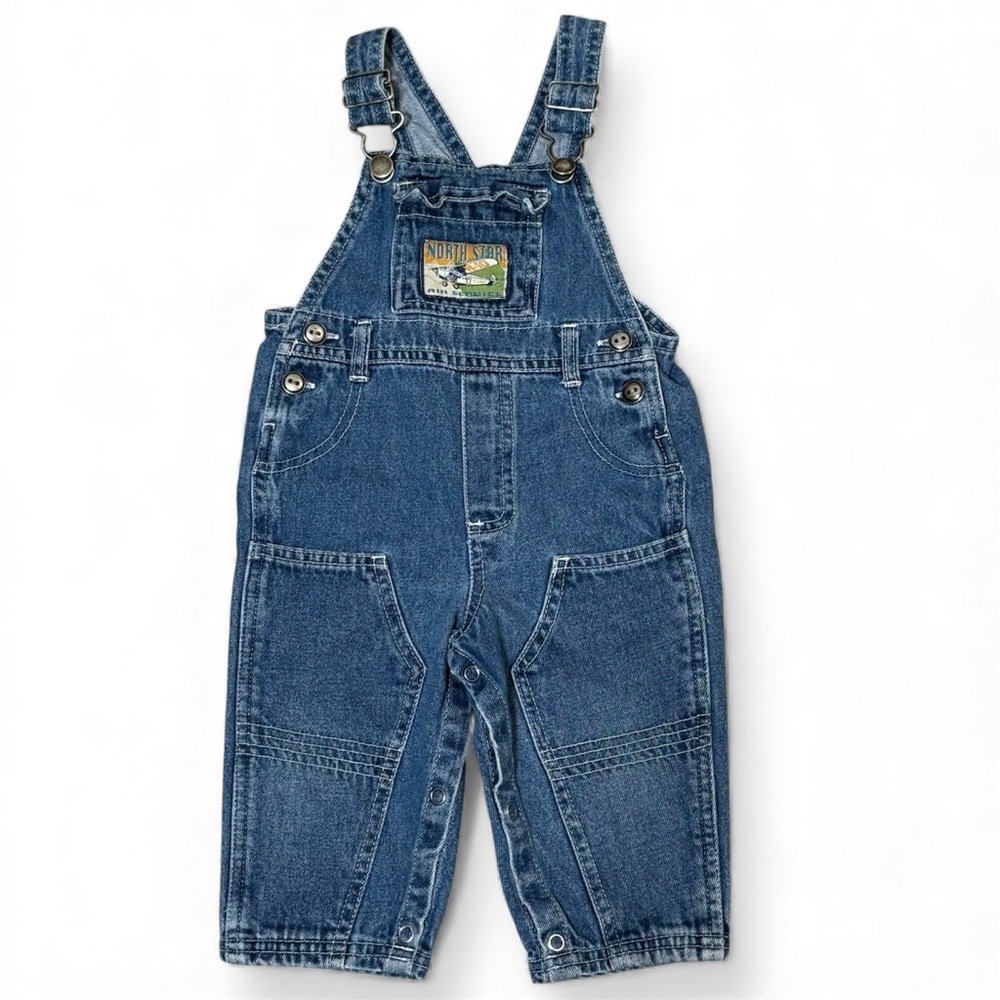 Vintage North Star Air Service Blue Denim double knee Kids Overalls 12m